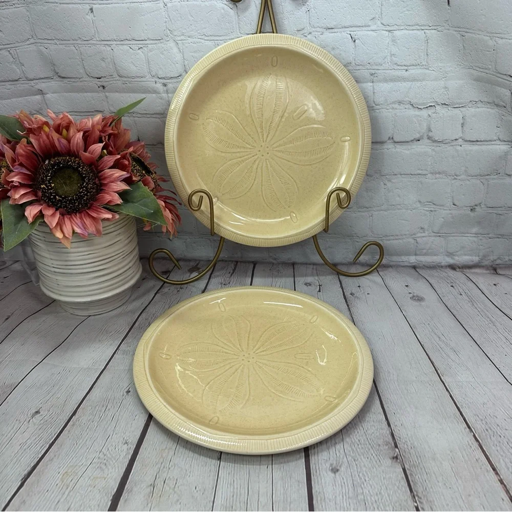 vtg Franciscan Sea Sculptures Sand dinner plate 2pc sand Dollar design beach